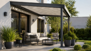 nowoczesna aluminiowa pergola na małej działce